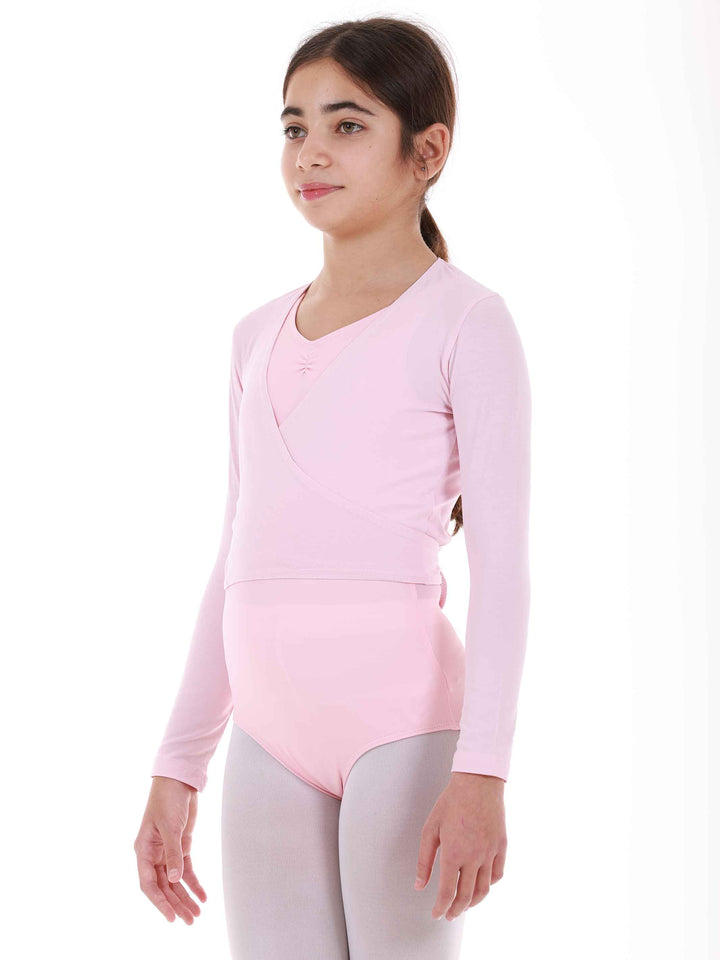 Cache-cœur de ballet rosa clair para niña – coupe classique y matière stretch cómodo.