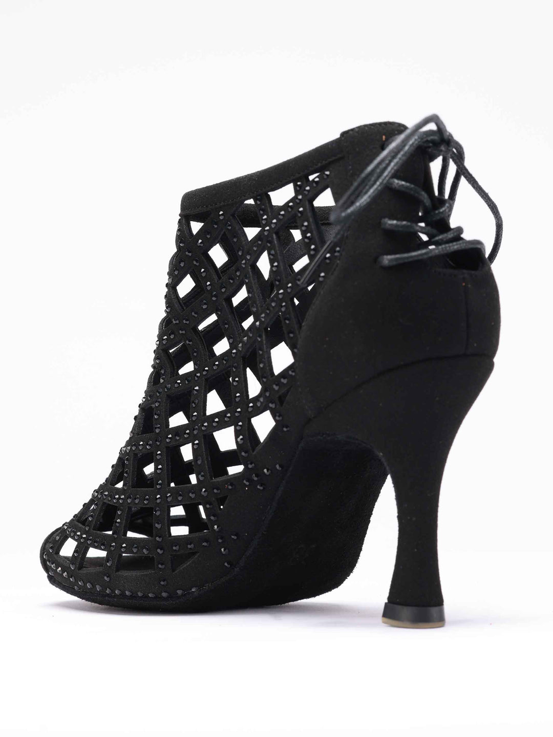 Zapatos de baile latino para mujer, modèle Adriana, couleur negro, avec tacones évasés de 8,5 cm pour un look elegante et une stabilité optimale. Dotées de lacets à l&
