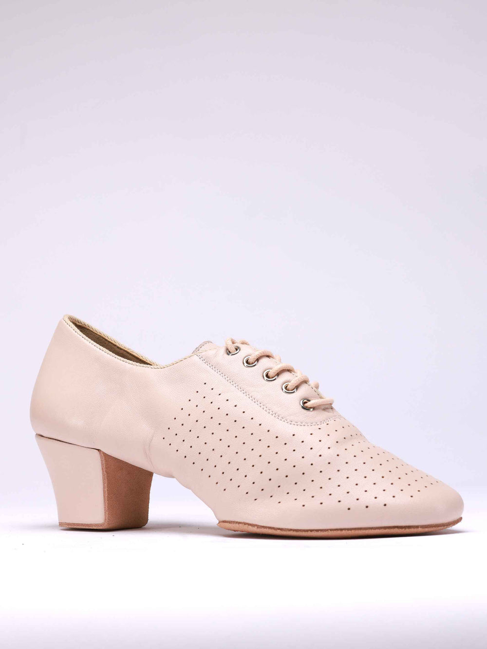 Zapatos de baile latino pour bailarinas professionnelles, modèle Inna, particulièrement adaptées aux enseignantes, talon plat de 4,5 cm, laçage frontal, couleur nue rosé