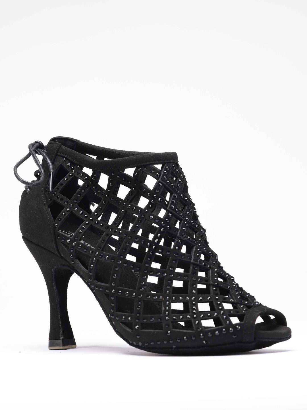Zapatos de baile latino para mujer, modèle Adriana, couleur negro, avec tacones évasés de 8,5 cm pour un look elegante et une stabilité optimale. Dotées de lacets à l&