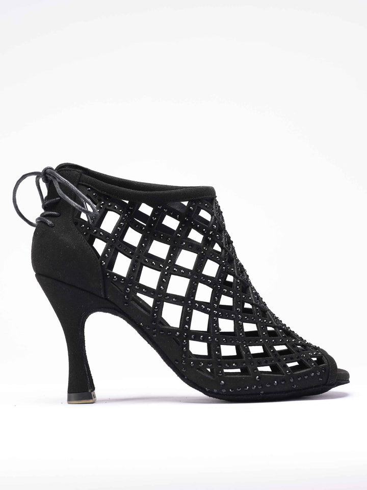 Zapatos de baile latino para mujer, modèle Adriana, couleur negro, avec tacones évasés de 8,5 cm pour un look elegante et une stabilité optimale. Dotées de lacets à l&