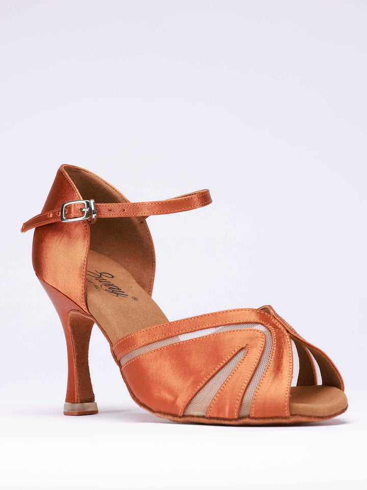 Zapatos de baile latino para mujer, modèle Anna, couleur tannée, avec malla transparente à l&