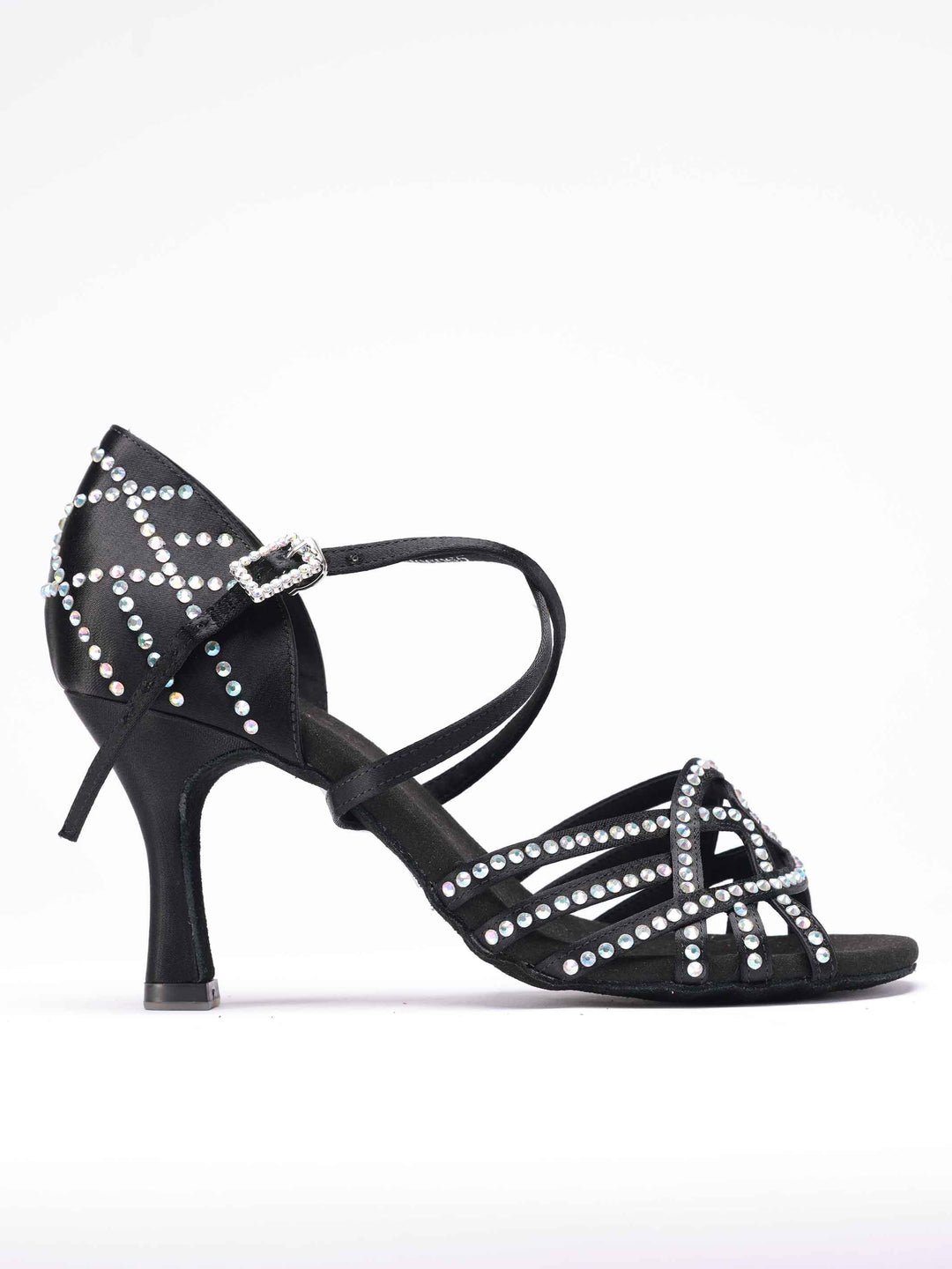 Zapatos de baile latino para mujer modèle Vanessa, avec des détails de pedrería sur la chaussure et la boucle, couleur negroe - vue de côté