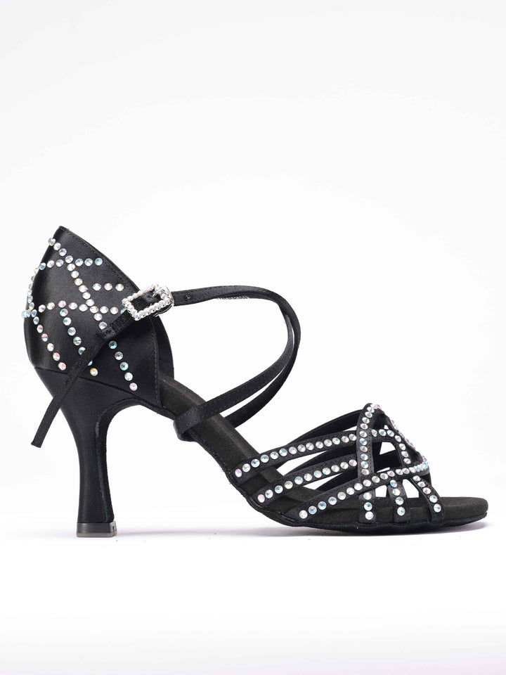 Zapatos de baile latino para mujer modèle Vanessa, avec des détails de pedrería sur la chaussure et la boucle, couleur negroe - vue de côté
