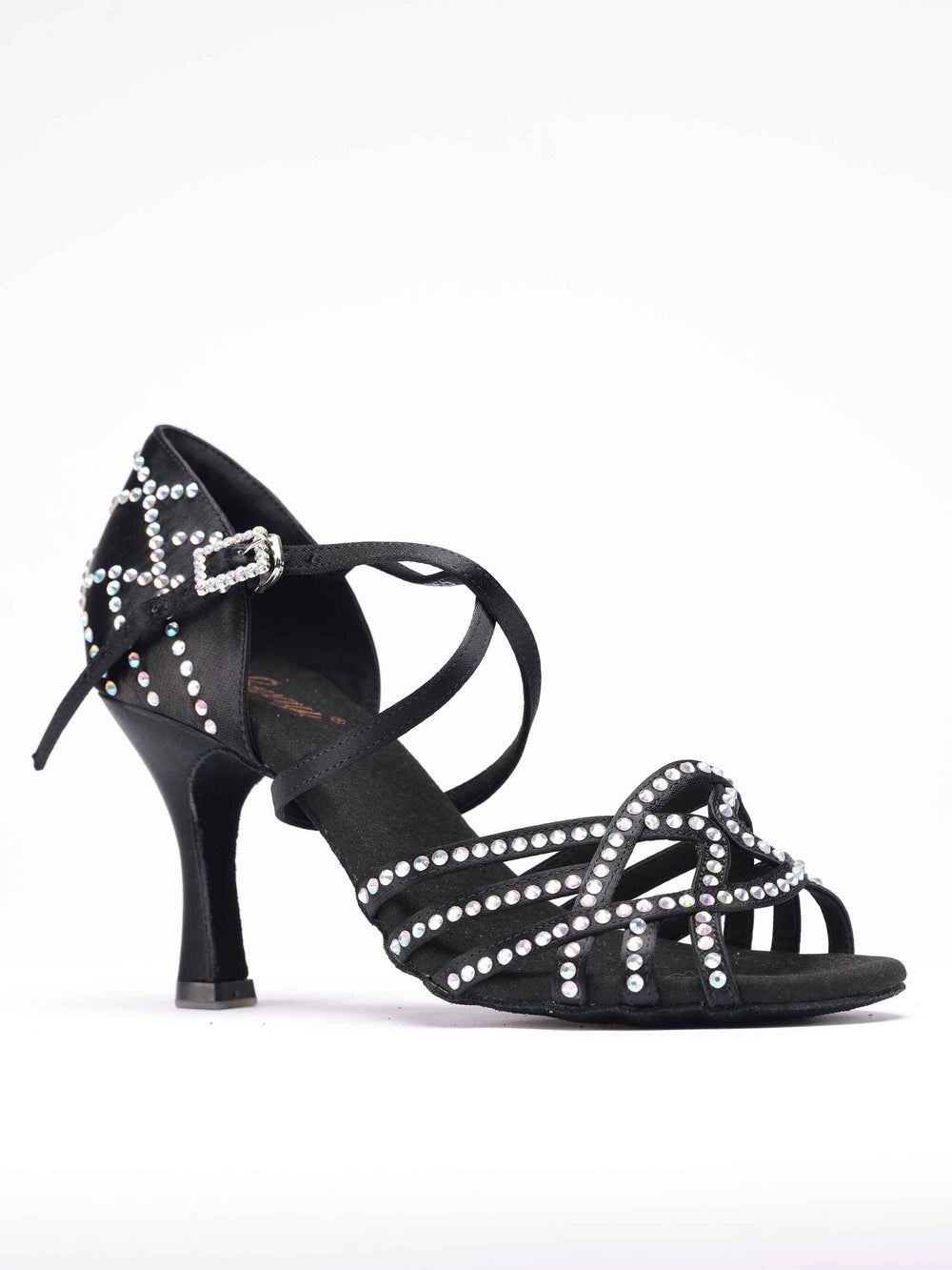 Zapatos de baile latino para mujer modèle Vanessa, avec des détails de pedrería sur la chaussure et la boucle, couleur negroe
