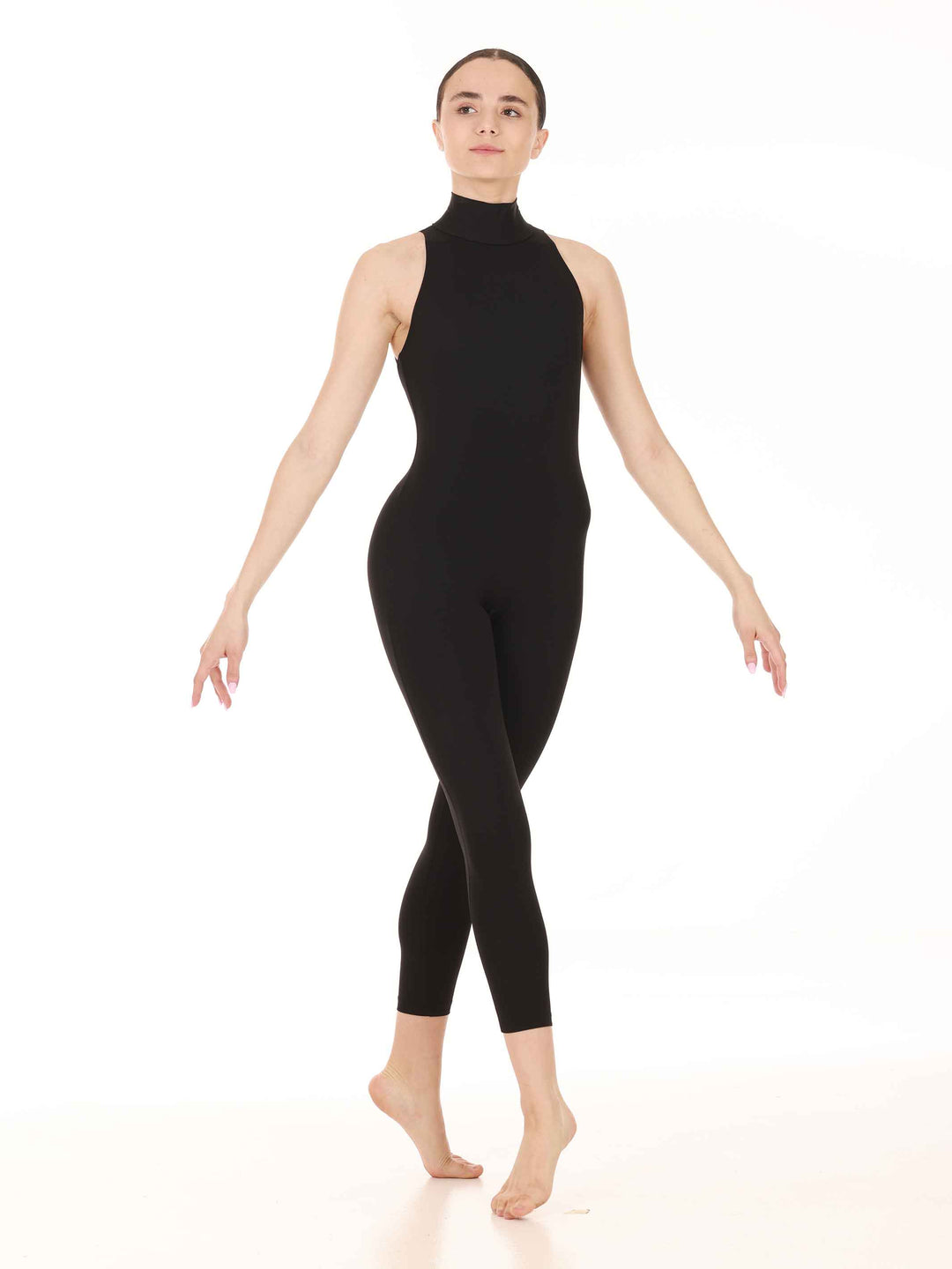 Unitard de danse et yoga para mujer, col halter avec crochets métalliques flexibles, dos ouvert avec deux larges bretelles, coupe legging, couleur negroe, pour un style épuré et moderne