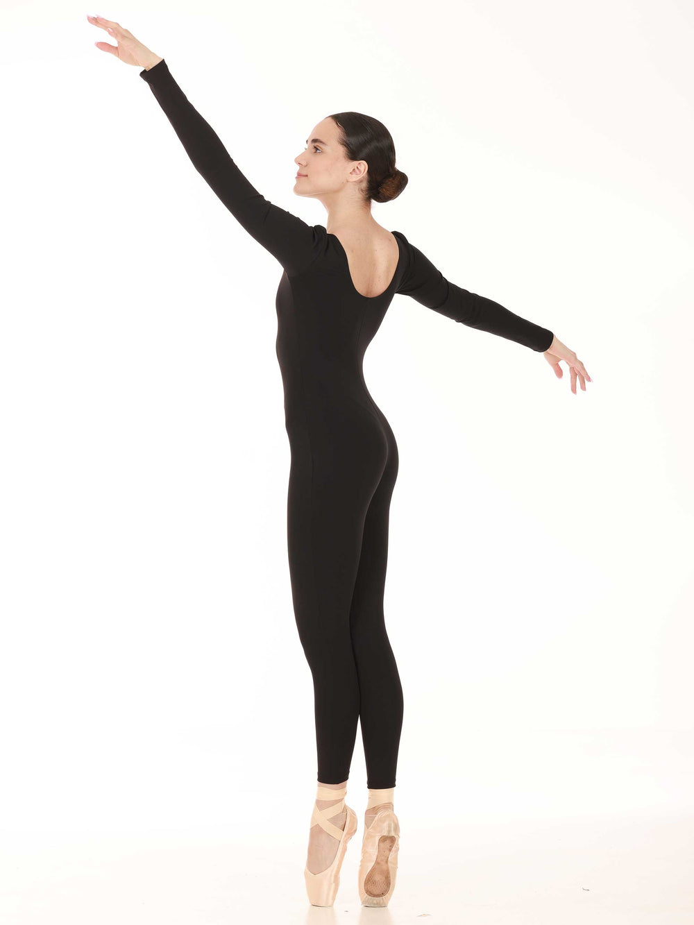 Unitard intégrale de danse à mangas largas para mujer, coupe ajustadoe, couleur negro - vue de côté