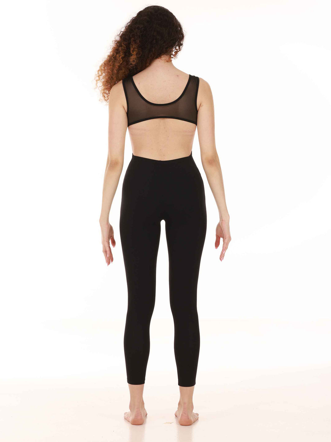 Unitard mujer en mesh aéré pour danse et yoga, avec détails en mesh à l&