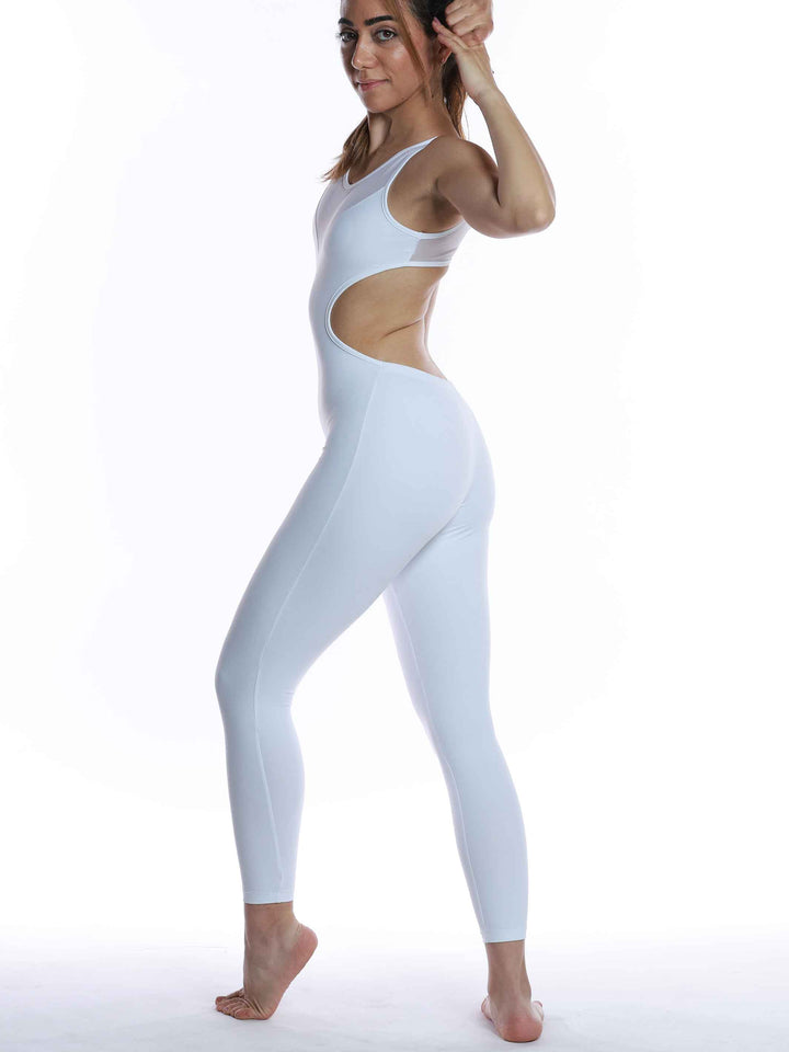 Unitard de danse blancohe mesh transparent - vue latérale