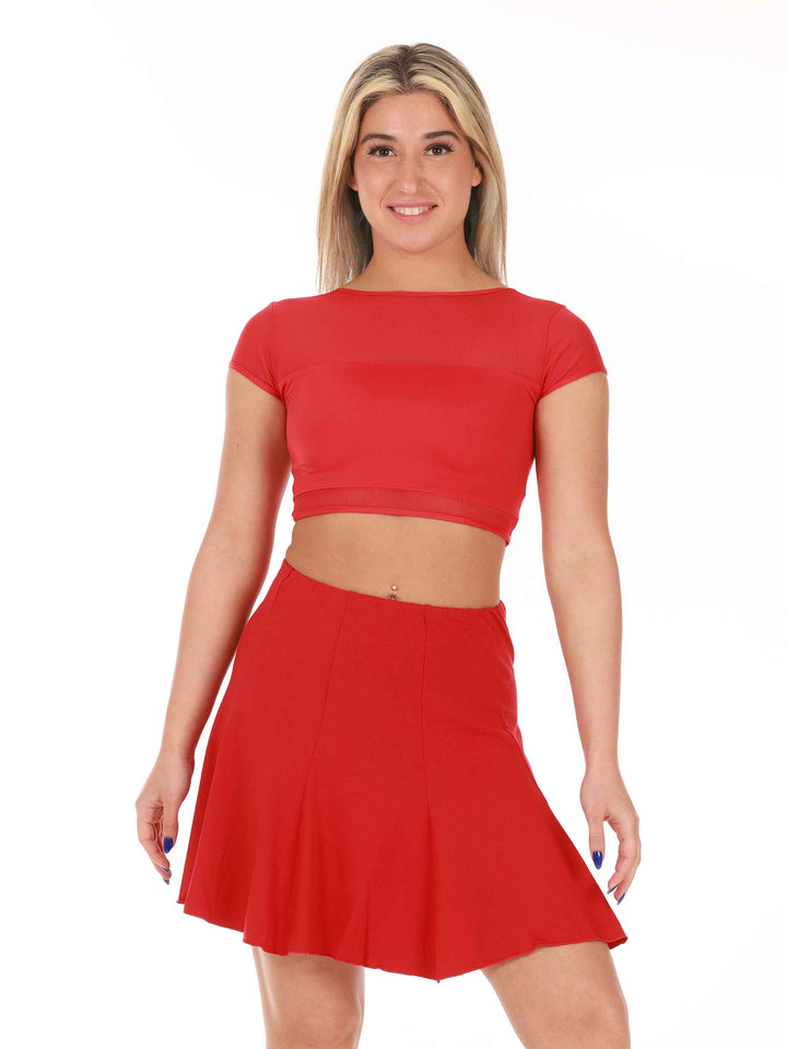 Crop top de danse en mesh à mangas cortas para mujer, conception réversible pouvant se porter à l&
