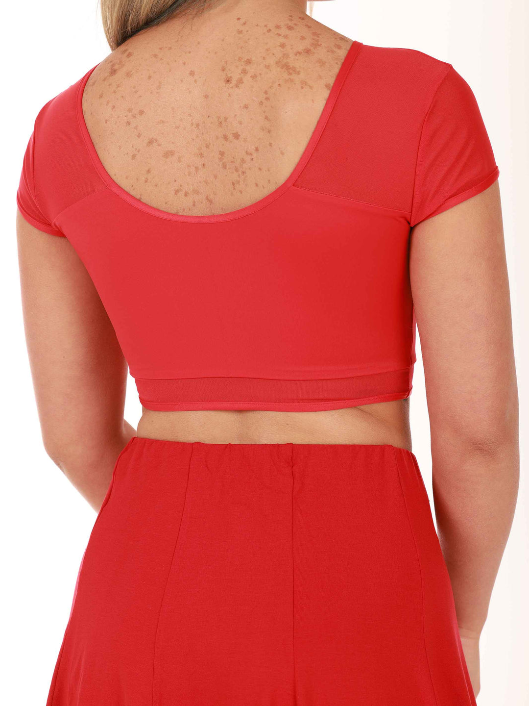 Crop top de danse en mesh à mangas cortas para mujer, conception réversible pouvant se porter à l&