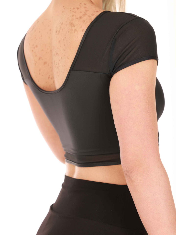 Crop top de danse en mesh à mangas cortas para mujer, conception réversible pouvant se porter à l&