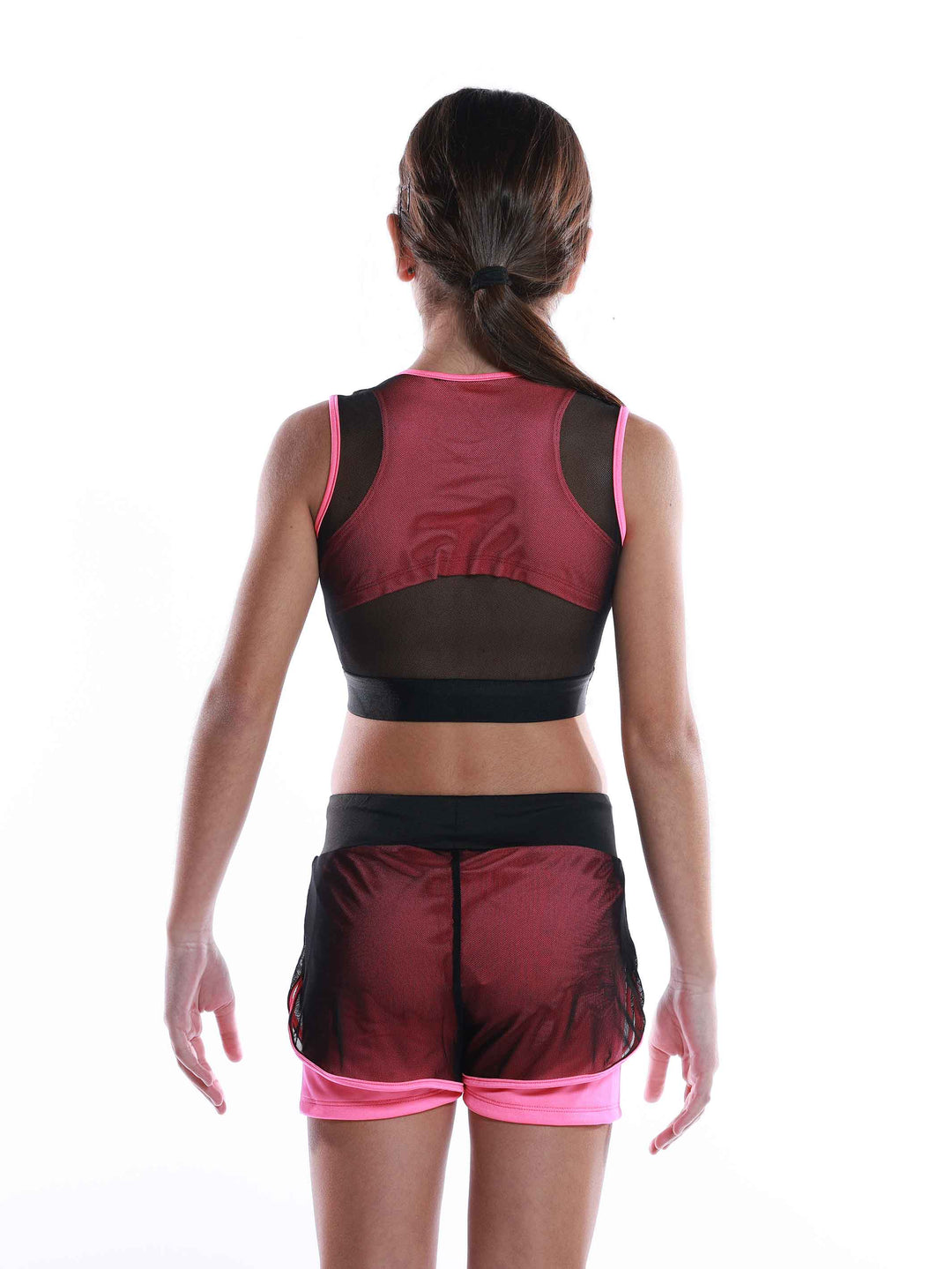 Ensemble Active Mesh negro y rosa vif para niñas - détail du tissu mesh