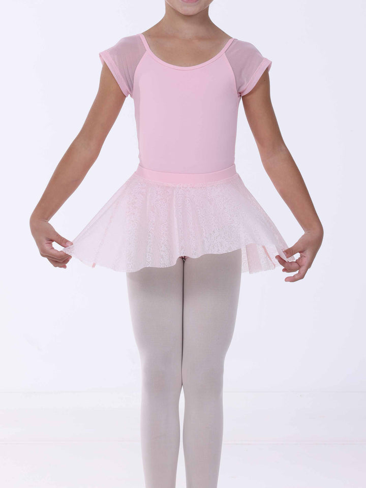 Falda de danse rosa clair à enfiler – encaje florale délicate en tul transparent.