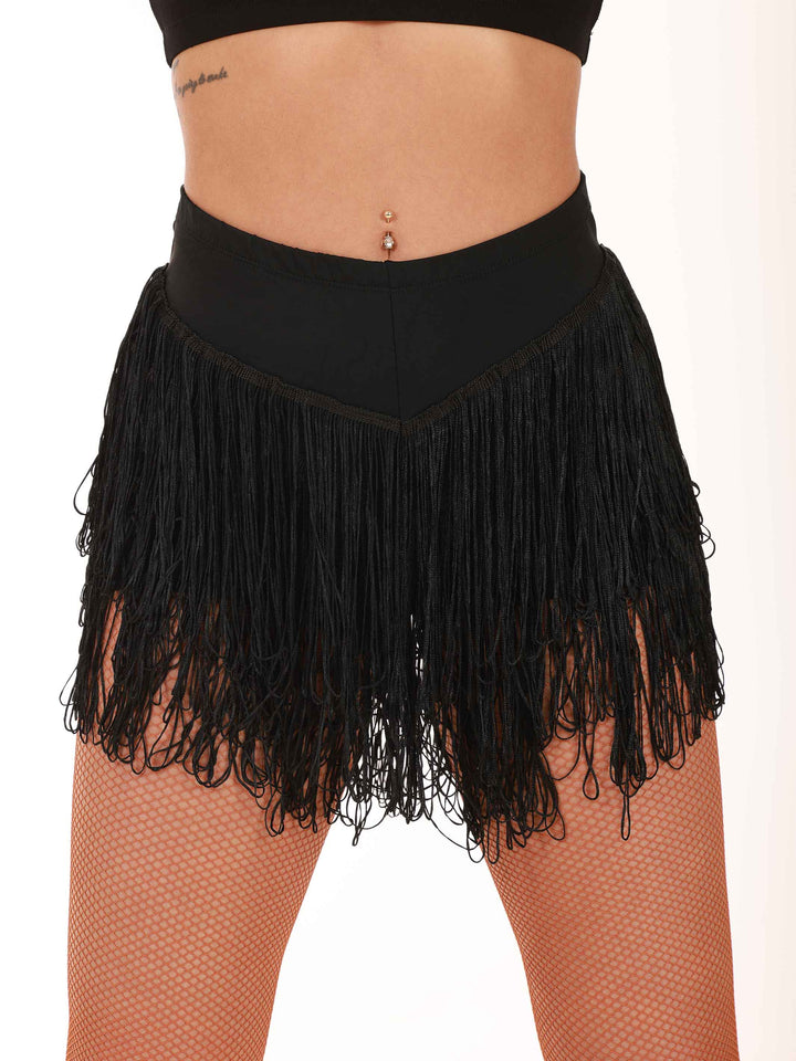 Falda-Short Mujer de Baile Latino – Modèle Valentina – Color Negro - vue de face en gros plan