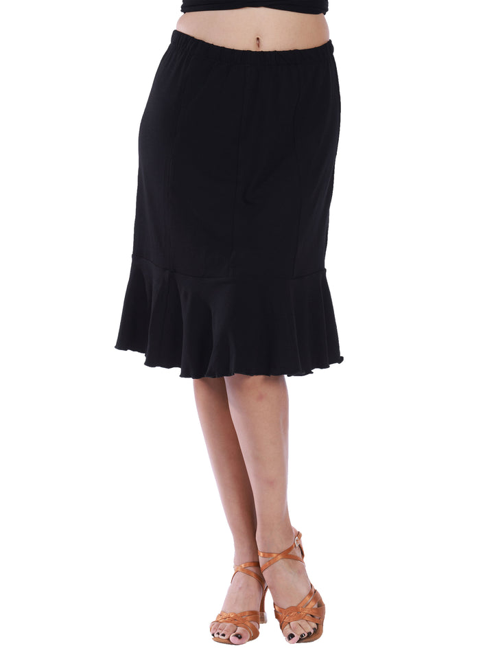 Falda flouncy gore negroe para baile latino - vue de face con ourlet évasé