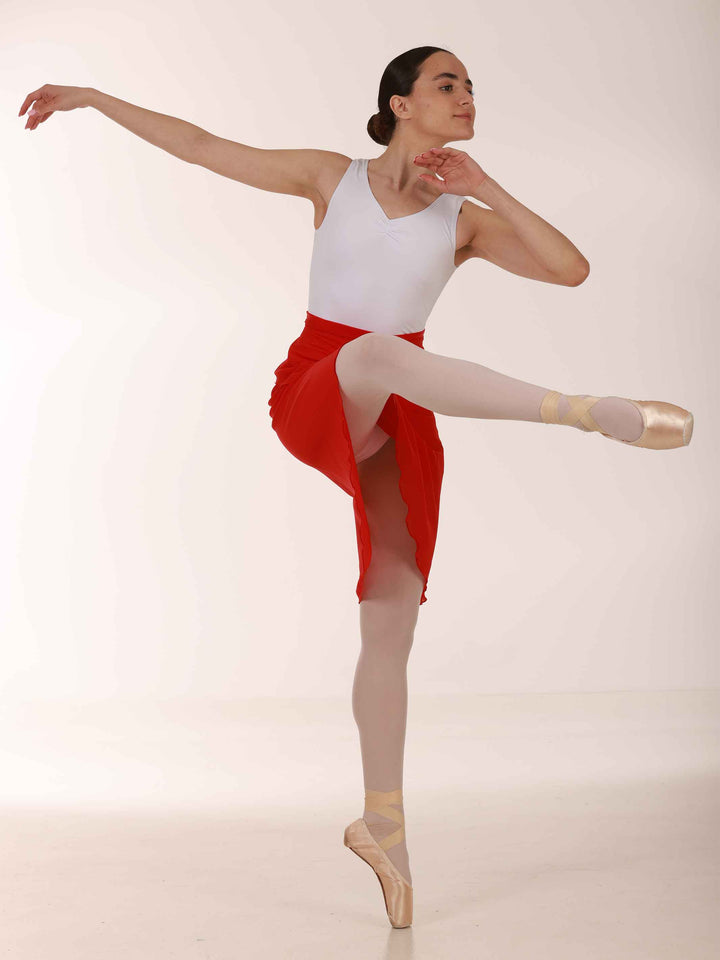 Falda longue portefeuille en mousseline para la danse, mujer, couleur rojo - vue en movimiento