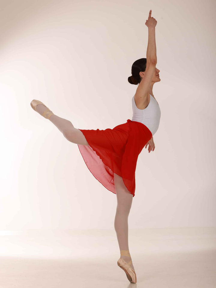 Falda longue portefeuille en mousseline pour la danse, mujer, couleur rojo - vue en movimiento latérale