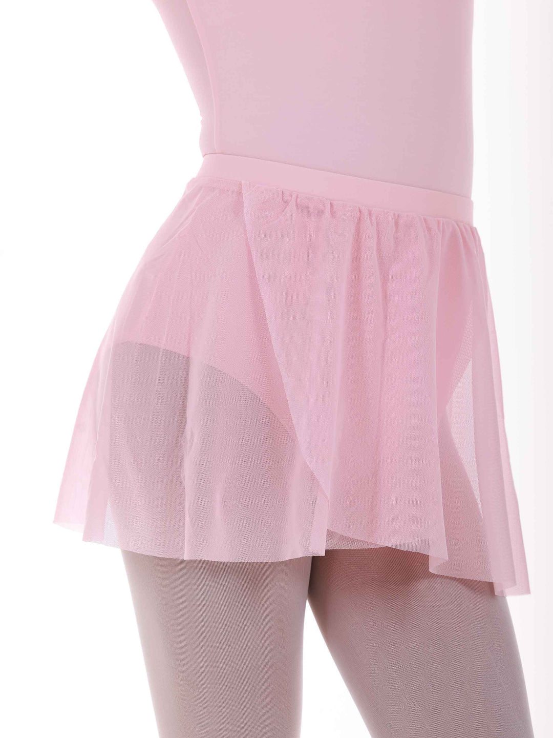 Falda de ballet en tul à enfiler para niña, taille élastique, couches superposées, couleur rosa clair - vue de côté