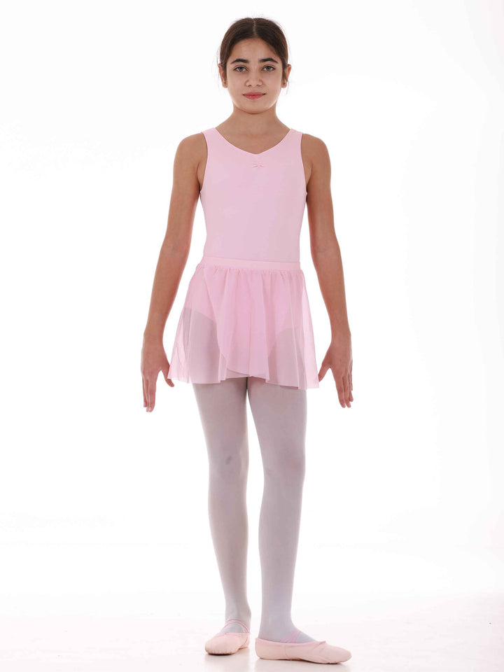 Falda de ballet en tul à enfiler para niña, taille élastique, couches superposées, couleur rosa clair, assorti avec un maillots rosa clair