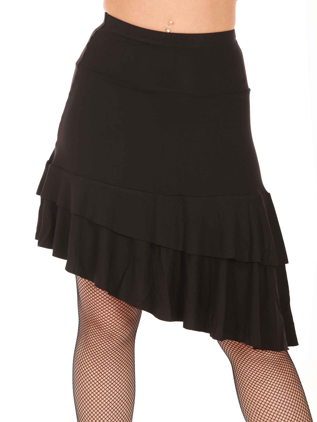 Falda de baile latino para mujer, ourlet asymétrique avec volants superposés, coupe taille haute, modèle Sofia, couleur negroe