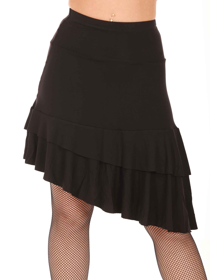 Falda de baile latino para mujer, ourlet asymétrique avec volants superposés, coupe taille haute, modèle Sofia, couleur negroe