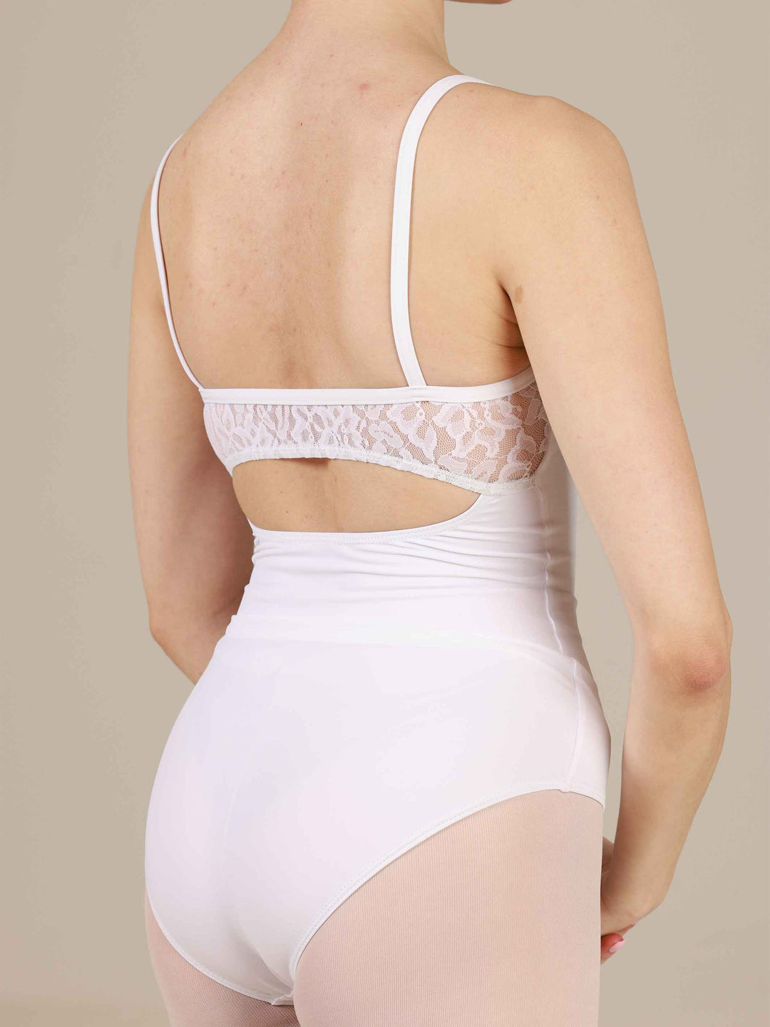 Maillots de ballet para mujer, blanco, avec dos en encaje et ouverture en goutte d&