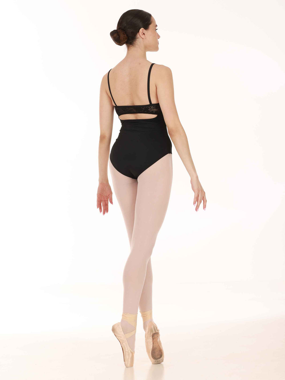 Maillots de ballet para mujer, negro, avec dos en encaje et ouverture en goutte d'eau pour une touche elegante et raffinée. Conçu avec des bretelles fines pour une silhouette épurée et un bon maintien, idéal pour le ballet et la ballet - vue arrière