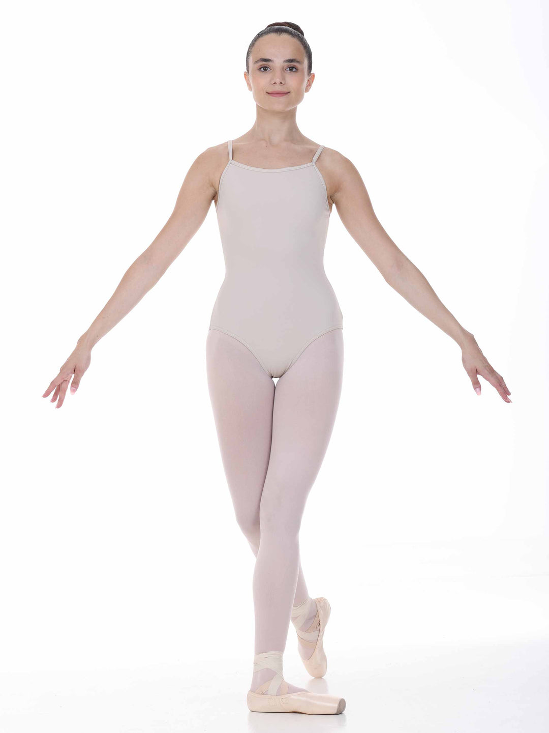 Maillots para mujer à bretelles ajustables pour ballet, beige, assorti avec une falda negro. Doté de bretelles réglables et d&