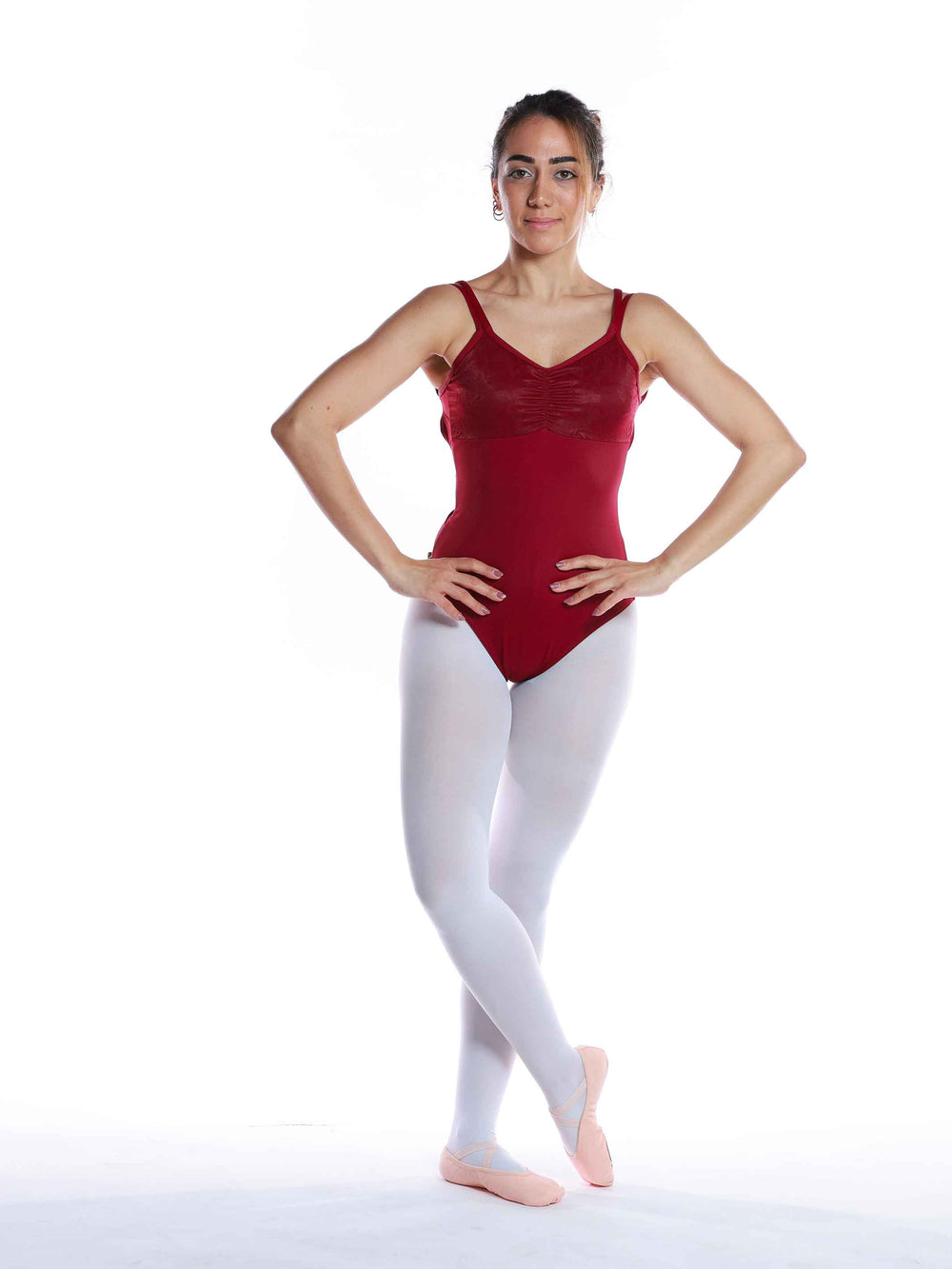 Maillots de ballet camisole bourgogne con encajes - vue complète de face