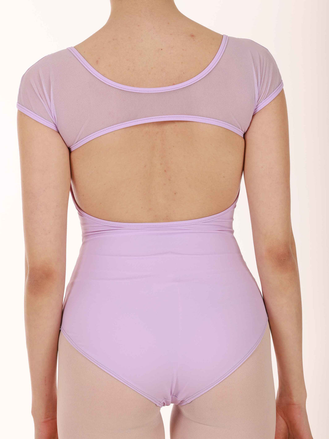 Maillots de ballet à mangas cortas en encaje para mujer, dos ouvert avec un effet aérien, conçu pour le ballet, couleur lilac - vue arrière