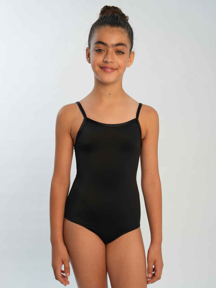 Maillots de ballet camisole ajustable para niña, encolure droite y dos dégagé, couleur negro