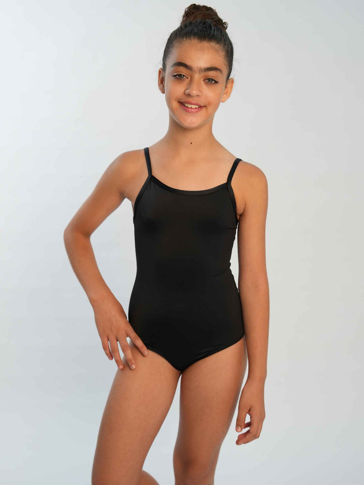 Maillots de ballet camisole ajustable para niña, encolure droite et dos dégagé, couleur negro - vue de face
