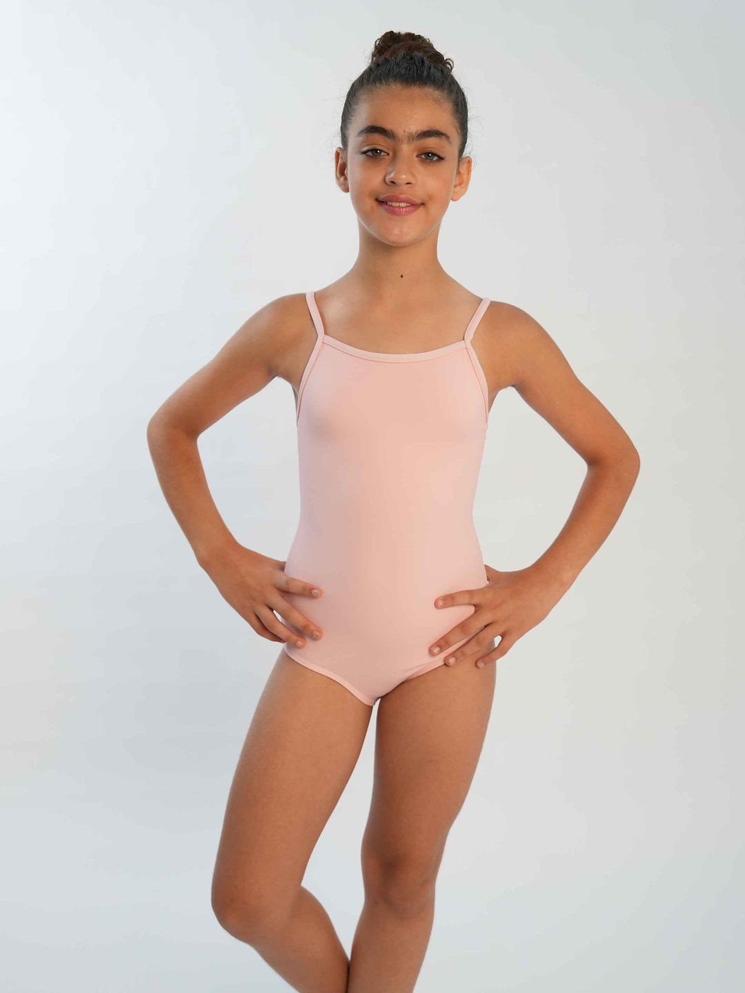 Maillots de ballet camisole ajustable para niña, encolure droite et dos dégagé, couleur rosa clair - vue de face