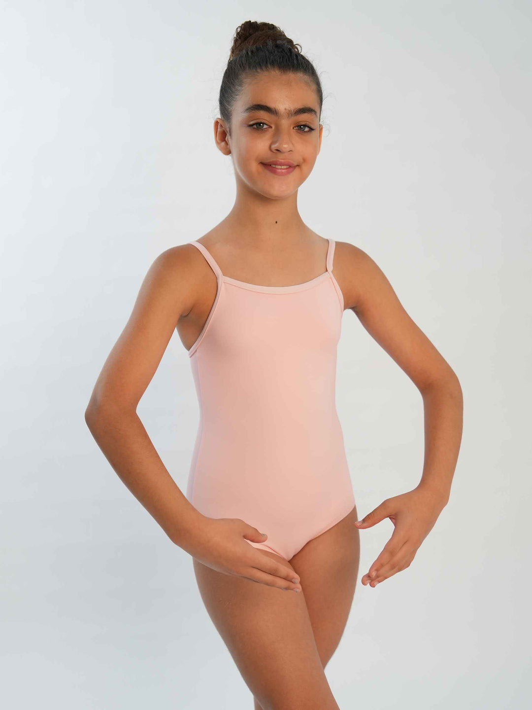 Maillots de ballet camisole ajustable para niña, encolure droite y dos dégagé, couleur rosa clair