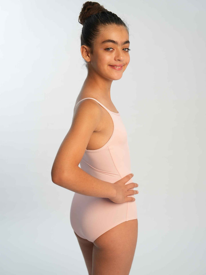 Maillots de ballet camisole ajustable para niña, encolure droite et dos dégagé, couleur rosa clair - vue latérale