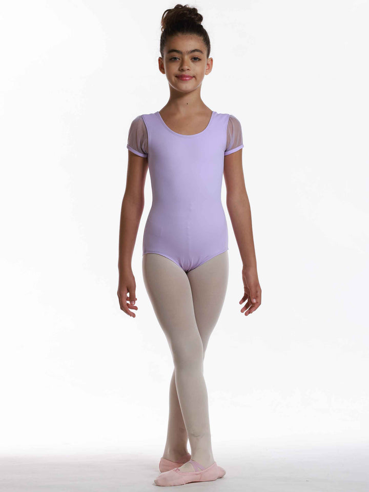Maillots de ballet royal à mancherons en tul para niñas, décolleté arrondi à l&