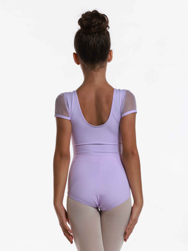 Maillots de ballet royal à mancherons en tul para niñas, décolleté arrondi à l&