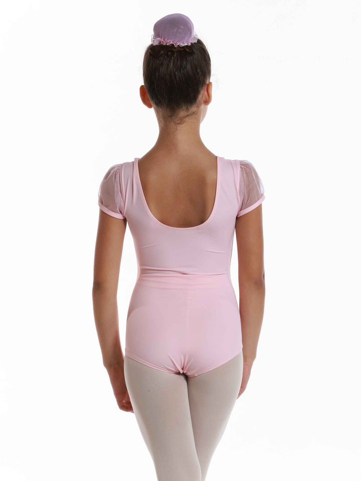 Maillots de ballet royal à mancherons en tul para niñas, décolleté arrondi à l&