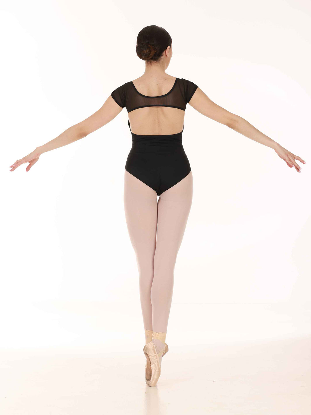 Maillots de ballet à mangas cortas en encaje para mujer, dos ouvert avec un effet aérien, conçu pour le ballet, couleur negroe - vue arrière