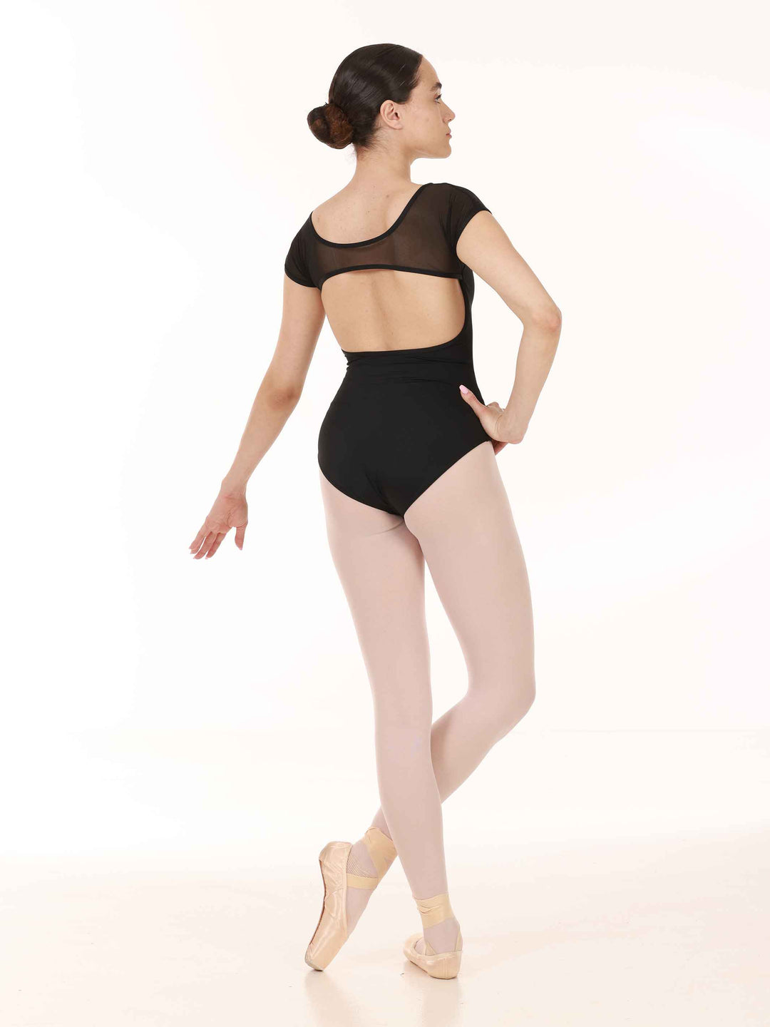 Maillots de ballet à mangas cortas en encaje para mujer, dos ouvert avec un effet aérien, conçu pour le ballet, couleur negroe - vue arrière