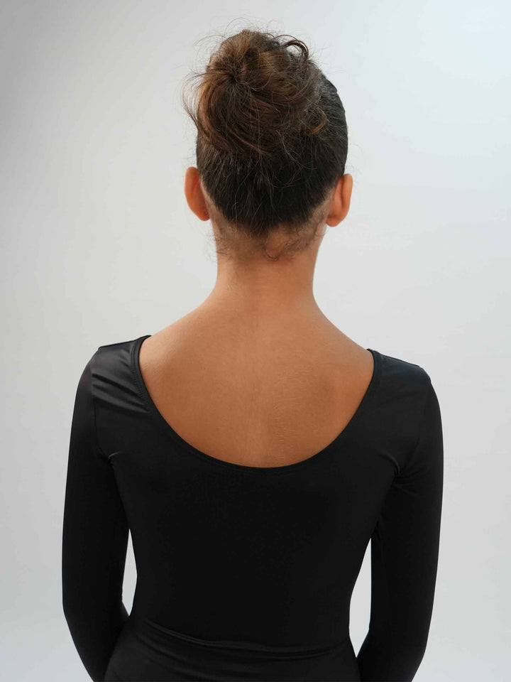 Maillots de ballet à mangas largas para niña, couleur negro, conçu pour le comodidad et la performance en ballet - vue arrière