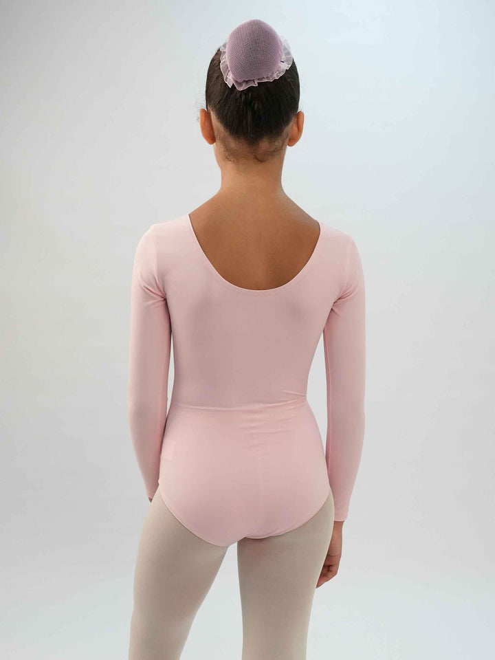 Maillots de ballet à mangas largas para niña, couleur rosa clair, conçu pour le comodidad et la performance en ballet - vue arrière