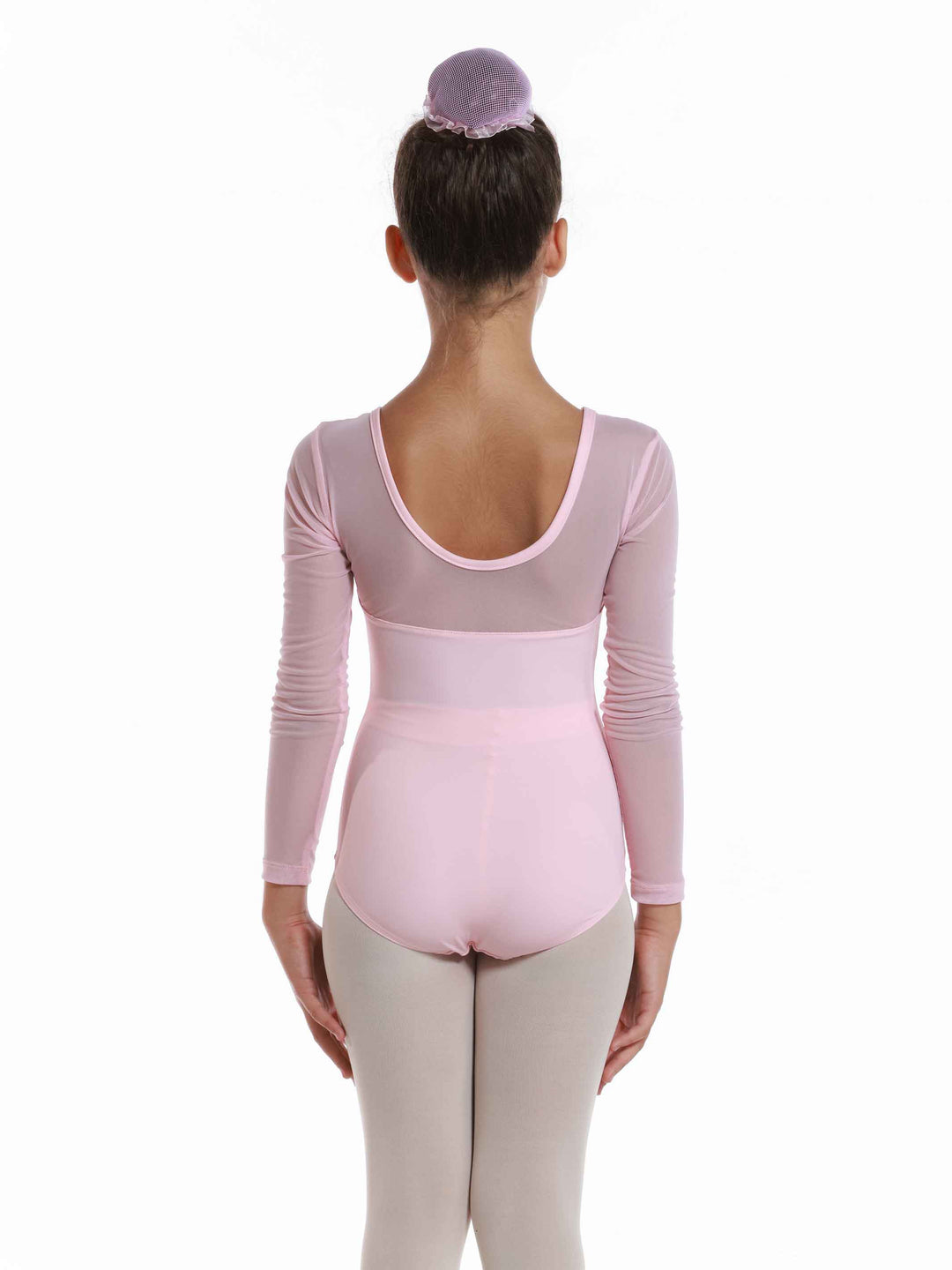 Maillots de ballet en mesh à mangas largas para niña, encolure dégagée à l&