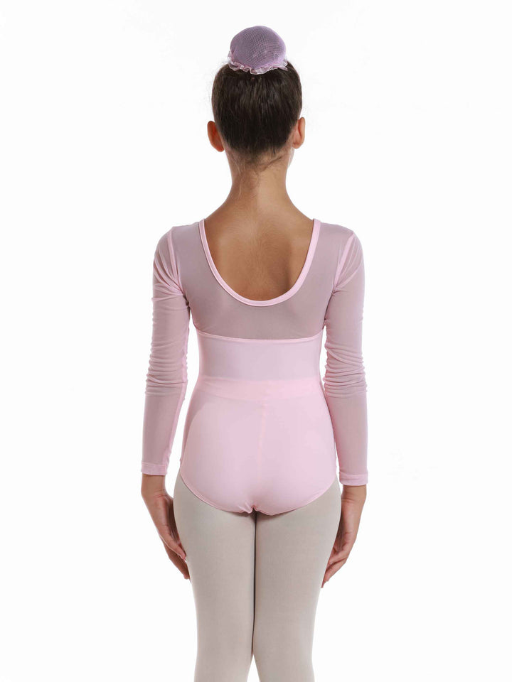 Maillots de ballet en mesh à mangas largas para niña, encolure dégagée à l&