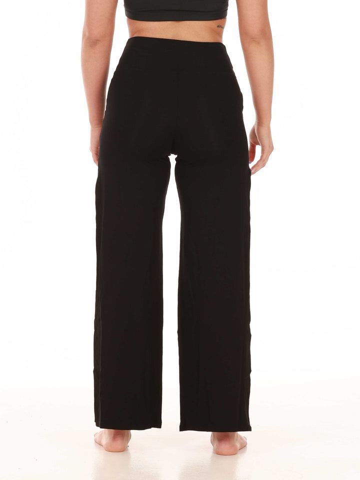 Pantalón fendu para mujer, conçu pour la danza moderna, avec fentes latérales hautes et taille haute, couleur negroe - vue arrière