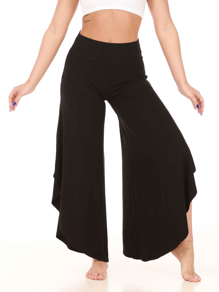 Pantalón flouncy pour danse jazz, danza contemporánea et actuacións para mujer, coupe large et évasée, taille haute pour un ajustement flatteur et sécurisé, couleur negro - vue de face