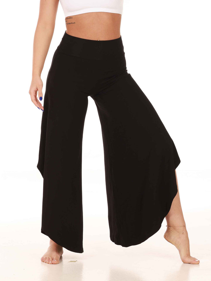 Pantalón flouncy pour danse jazz, danza contemporánea et actuacións para mujer, coupe large et évasée, taille haute pour un ajustement flatteur et sécurisé, couleur negro