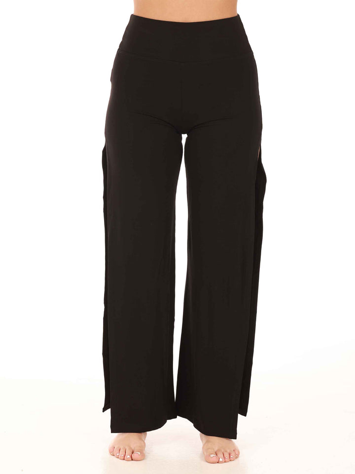 Pantalón fendu para mujer, conçu pour la danza moderna, avec fentes latérales hautes et taille haute, couleur negroe - vue de face