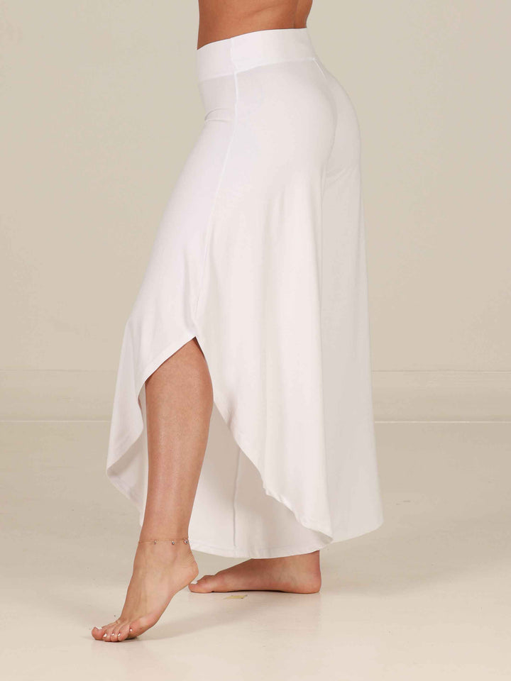 Pantalón flouncy pour danse jazz, danza contemporánea et actuacións para mujer, coupe large et évasée, taille haute pour un ajustement flatteur et sécurisé, couleur blanco -vue de côté